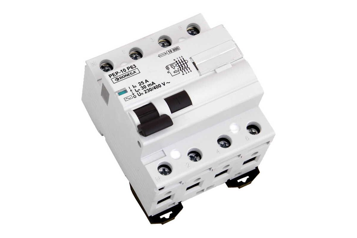 06-40250302 PEP 10P63 Proudový chránič magnetický PEP-10P63 (10 kA) 4P pro 0 až 25A/ 30 mA (AC), Bonega