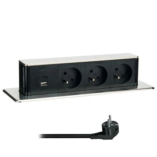 Výsuvný blok zásuvek PP126USBC, 3xzásuvka + USB A+C, 2m přívod, nerez ocel