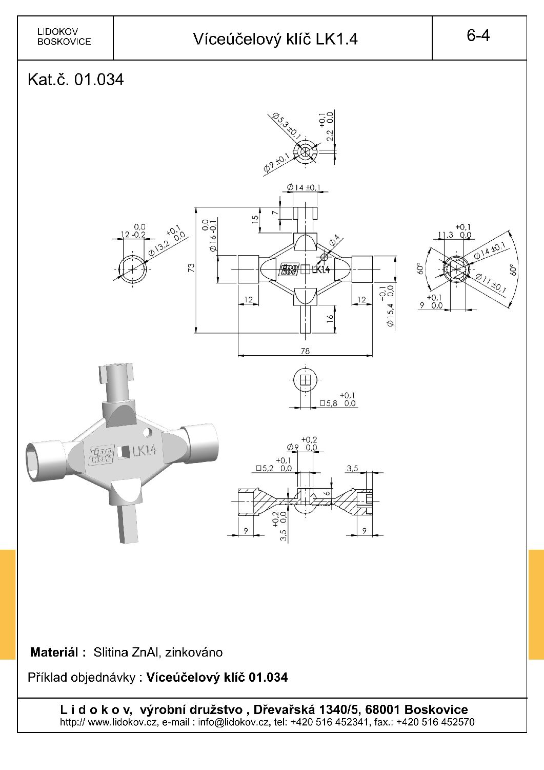 LIDOKOV 01.034 Klíč na rozvaděče LK4