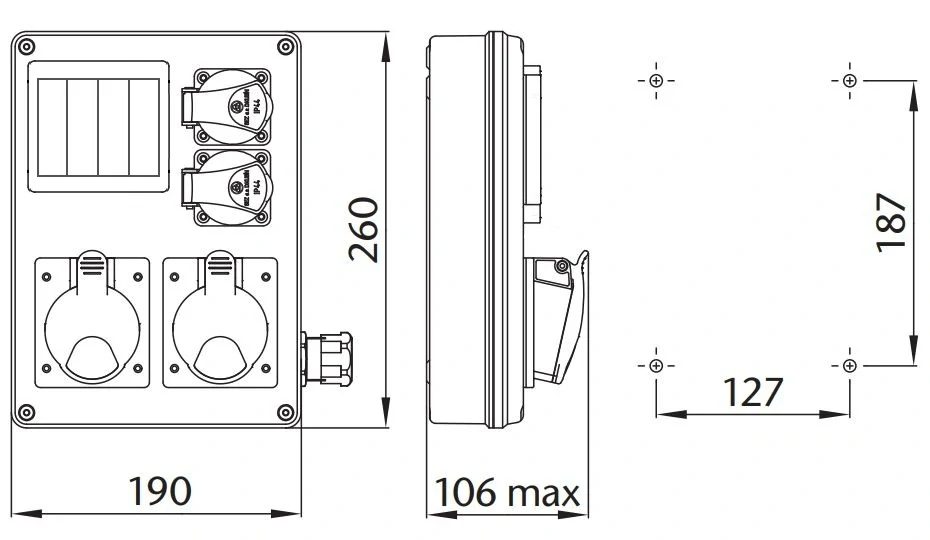 Zásuvková rozvodnice ROS-I 1603 1x3253+1x1653+2x230V jištěná, IP44