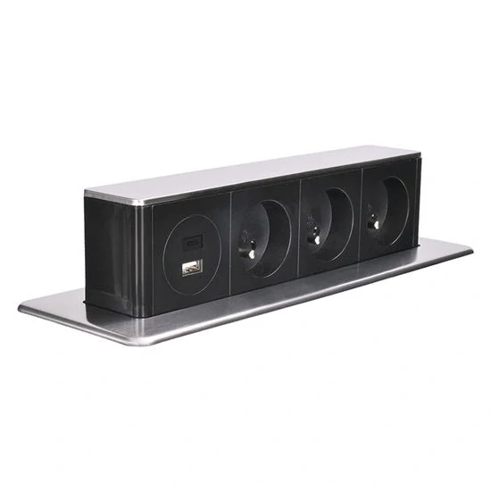 Výsuvný blok zásuvek PP126USBC, 3xzásuvka + USB A+C, 2m přívod, nerez ocel