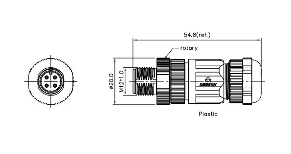 Konektor M12, PB-M12A-04P-MM-SL7001-00Z(H), DEGSON ELECTRONICS