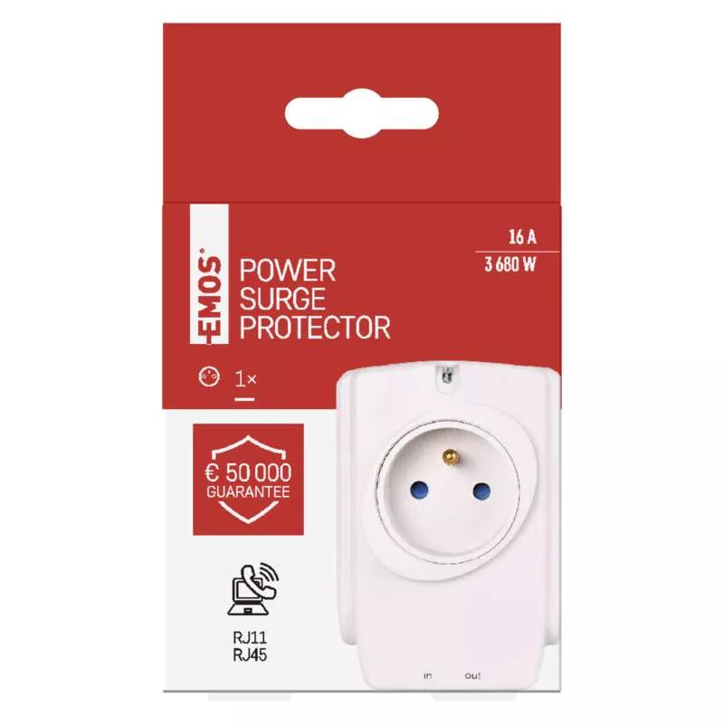 Emos P53893, 918J Přepěťová ochrana 1 zásuvka + RJ45 s LED indikátorem