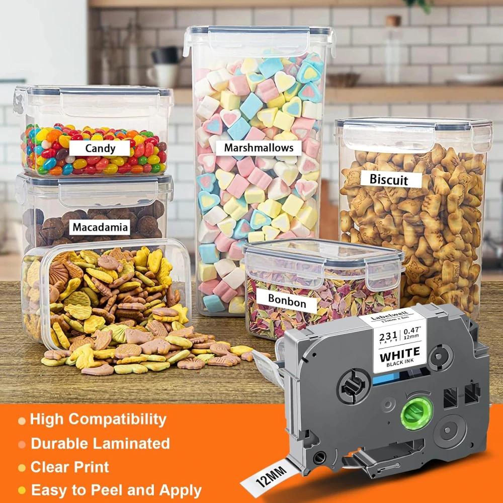 Labelwell, Kompatibilní páska s Brother TZ-231 / TZe-231, 12mm x 8m, černý tisk / bílý podklad