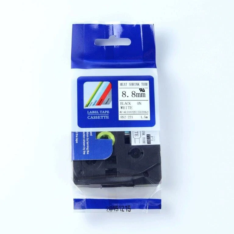 Kompatibilní páska s Brother HSe-221, 8,8mm x 1,5m, černý tisk / bílý podklad/smršťovací