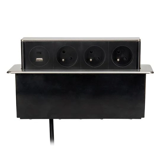 Výsuvný blok zásuvek PP126USBC, 3xzásuvka + USB A+C, 2m přívod, nerez ocel