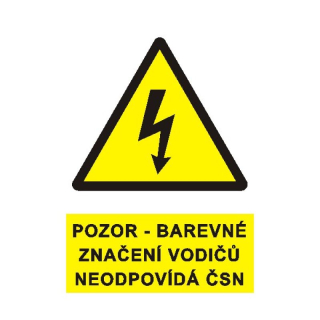 STRO.M samolepka Pozor-barevné značení vodičů neodpovídá ČSN