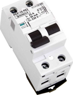  BONEGA, 06-20250302 PEP 10P63 Proudový chránič magnetický PEP-10P63 (10 kA) 2P pro 0 až 25A/ 30 mA (AC)