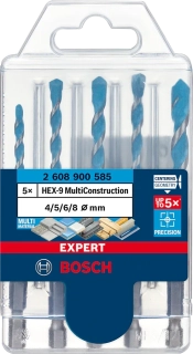BOSCH 5dílná sada vrtáků EXPERT HEX-9 MultiConstruction 4/5/6/6/8 mm 2608900585