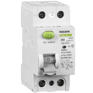 Noark 108314 Ex9L-N 2P 25A 30mA Proudový chránič, Icn=6kA, 2-pól, In=25A, IΔn=30mA, typ AC